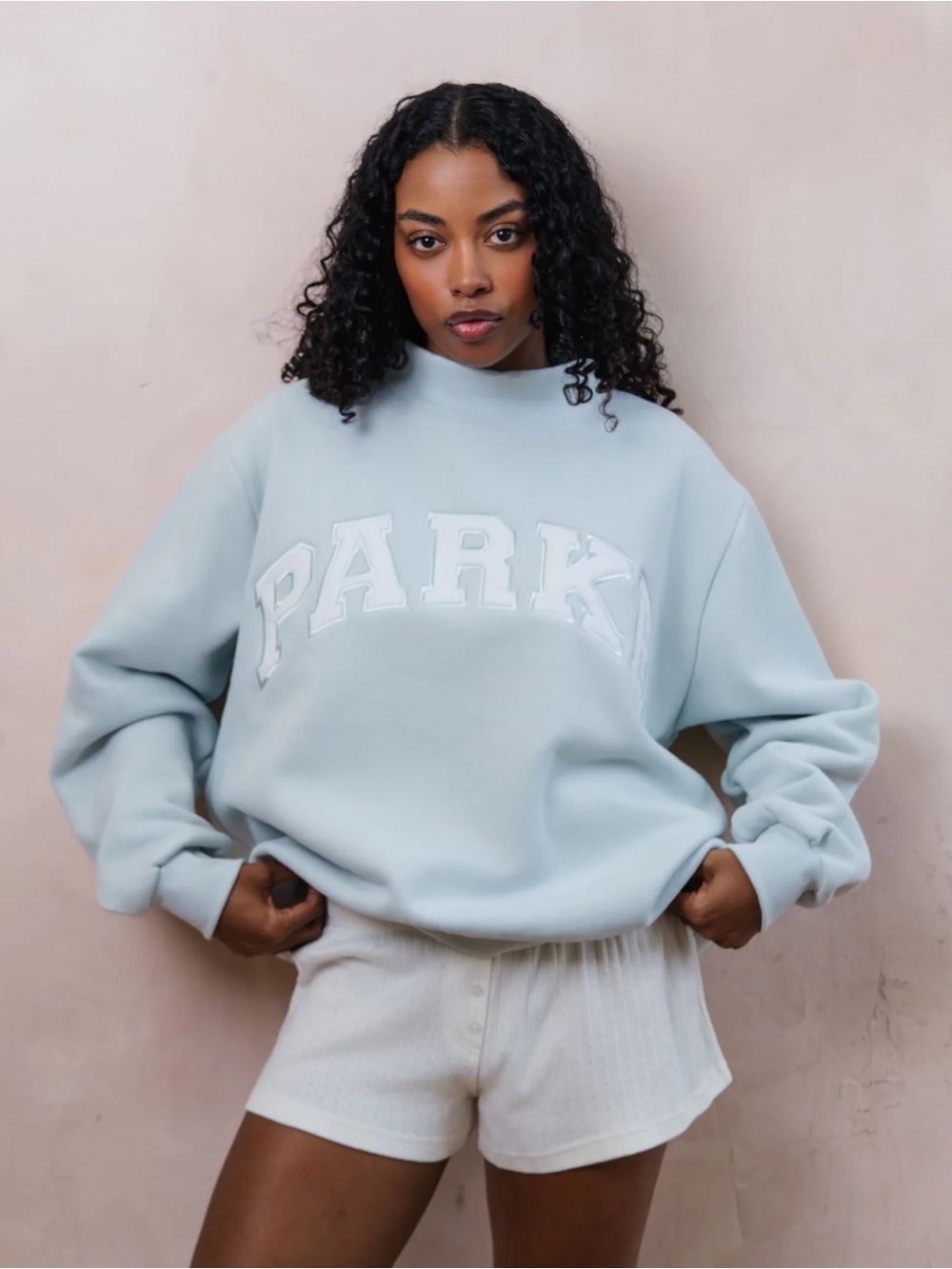 PARKE Pale Blue + White Bridal Varisty Mockneck